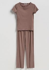 Prążkowana piżama dwuczęściowa Reserved brązowa damska 949HQ-88X