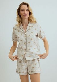 Dwuczęściowa piżama z nadrukiem Reserved beżowa damska 952HQ-80X