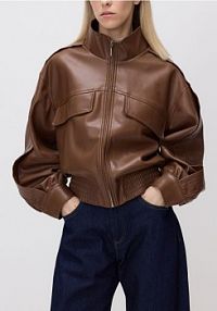 Kurtka biker z imitacji skóry Reserved brązowa damska 956JM-88X