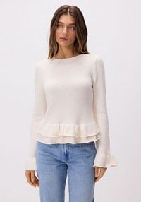 Sweter z falbanami Reserved beżowy damski 991JH-02X