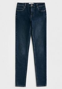 Jeansy slim z dłuższą nogawką Reserved granatowe damskie TC088-59J