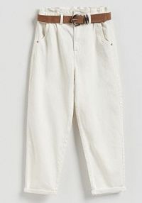 Jeansy paperbag z paskiem Reserved białe damskie UP707-00J