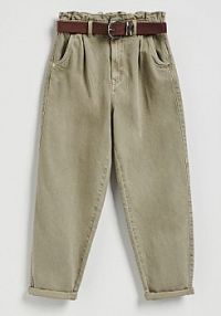 Jeansy paperbag z paskiem Reserved zielone damskie UP707-81J