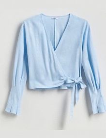Bluzka z lnem Reserved niebieska damska VE517-05X