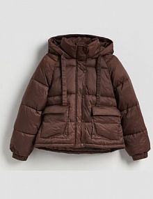 Pikowana kurtka z kapturem Reserved brązowa damska VZ734-89X