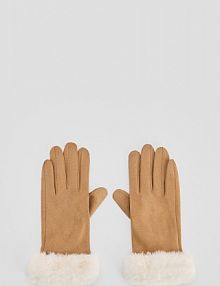Rękawiczki ze sztucznego zamszu z syntetycznym futerkiem House brązowe damskie 090HF-88X