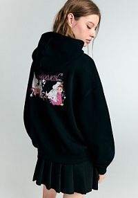 Bluza z kapturem i nadrukiem Moomin House czarna damska 173GN-99X