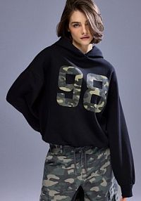 Bluza z kapturem i nadrukiem 98 House czarna damska 176GN-99X