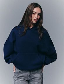 Bluza z kapturem z piankowej dzianiny House granatowa damska 563GS-59X