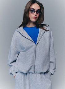 Rozpinana bluza typu bombka z kapturem basic  House szara damska 681IO-09M