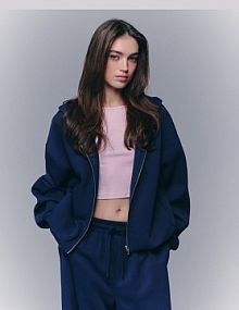 Rozpinana bluza typu bombka z kapturem basic  House granatowa damska 681IO-59X