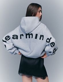 Jasno bluza z kapturem i nadrukiem clearminded House szara damska 697IO-09M