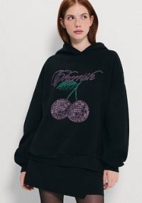 Bluza z kapturem i wisienkami z dżetów House czarna damska 701IO-99X