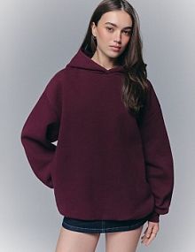 Gładka bluza z kapturem oversize bordowa House brązowa damska 709IO-83X