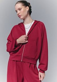 Rozpinana bluza z kapturem i modalem w składzie basic czerwona House brązowa damska 716IO-83X