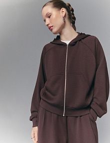 Rozpinana bluza z kapturem i modalem w składzie basic czekoladowa House brązowa damska 716IO-89X