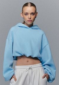 Krótka bluza z kapturem oversize basic błękitna House niebieska damska 718IO-50X