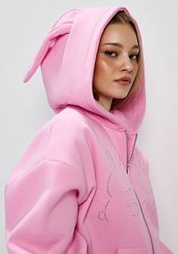 Rozpinana bluza z kapturem i uszkami  House różowa damska 733IO-30X