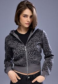 Czarno- rozpinana bluza w panterkę z kapturem House szara damska 830KJ-09X