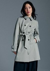 Dwurzędowy  trencz z paskiem House oliwkowy 907HN-81X