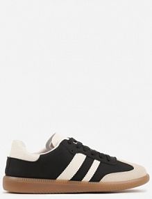 Czarno-Beżowe Casualowe sneakersy na Płaskiej Podeszwie z Paskami Jereria gowin damskie