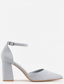 Niebieskie czółenka z Imitacji Zamszu na Słupkowym Obcasie ze Szpiczastym Noskiem Hadina ideal