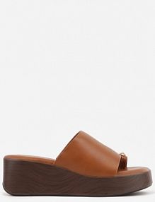 Jasnobrązowe klapki Japonki na Koturnie w Stylu Drewniaków Triaqueena ideal