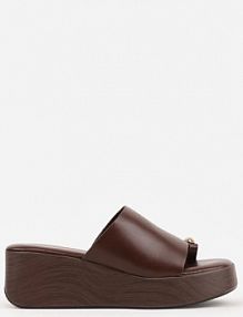 Brązowe klapki Japonki na Koturnie w Stylu Drewniaków Triaqueena ideal