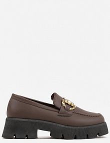 Brązowe mokasyny na Platfromie w Stylu Chunky Ozdobione Cyrkoniami i Klamrą Tenisea ballada damskie