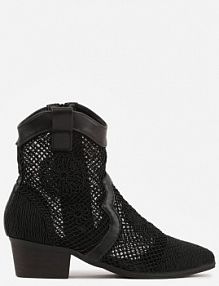 Czarne Botki kowbojki na Stożku z Ażurową Cholewką z Haftem Isarna c&l fashion