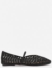 Czarne Balerinki Mary Jane z Ażurową Cholewką Imitującą Plecionkę Timina Renee