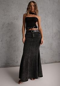 Czarna spódnica Syrenka z Bawełny Jeansowa High Waist z Paskiem Appala elsa.m by may