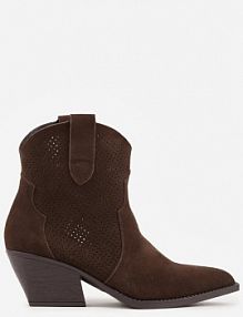 Ciemnobrązowe Botki Typu kowbojki na Stożku ze Skóry Naturalnej Clearfeather ideal