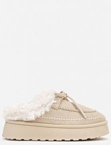 Beżowe Rustykalne śniegowce z Niską Cholewką Zdobione Futrem i Kokardą Tuspena gowin damskie