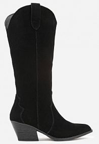 Czarne Kozaki Typu Kowbojki na Stożku z Naturalnego Zamszu Adeora ideal