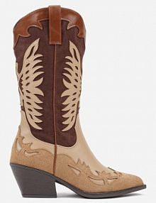 Brązowe Botki kowbojki na Stożku z Tłoczoną Cholewką Badilora ideal