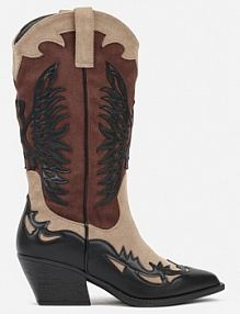 Czarne Botki kowbojki na Stożku z Tłoczoną Cholewką Badilora ideal