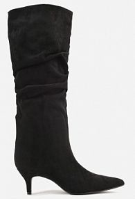 Czarne Kozaki na Kaczuszce z Marszczoną Cholewką Alavitte marquiiz