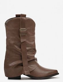 Brązowe Botki kowbojki z Wywiniętą Cholewką z Marszczeniem Ilova ballada