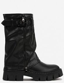Czarne botki Biker Boots z Cholewką Imitującą Nogawkę z Klamerką Veresta ballada damskie