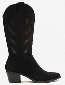 Czarne botki na Stożku w Stylu Kowbojek Ozdobione Geometrycznym Motywem Latiresa ideal