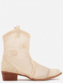 Jasnobeżowe Botki kowbojki na Stożku ze Skórzaną Wkładką i Siateczkową Cholewką Frolozi sergio todzi
