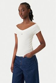 Bluzka Tommy Jeans biała damska DW0DW22265  Slim Fit