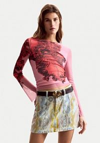 Bluzka Desigual różowa damska Orchid Lacroix 26SWTK50  Slim Fit