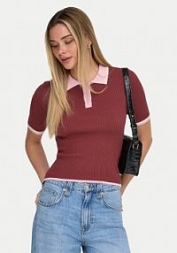 Koszulka polo ONLY bordowy damska Meddi 15363165  Slim Fit