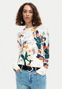 Sweter Desigual kremowy damski Nantes Lacroix 26SWJF35 Écru Regular Fit