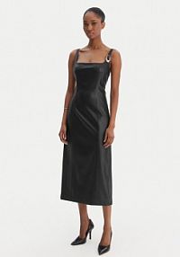 Sukienka skórzana HUGO czarna Z imitacji skóry Kattarina-1 50553546  Slim Fit