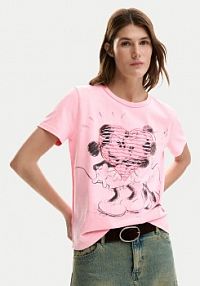 T-shirt Desigual różowy damski Core Mickey 26SWTK42  Regular Fit