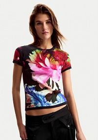 T-shirt Desigual czarny damski Multiflowers Lacroix 26SWTK49  Regular Fit