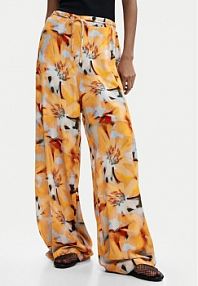 Spodnie eleganckie Desigual pomarańczowe damskie Materiałowe Pant Preston 26SWPW38  Relaxed Fit